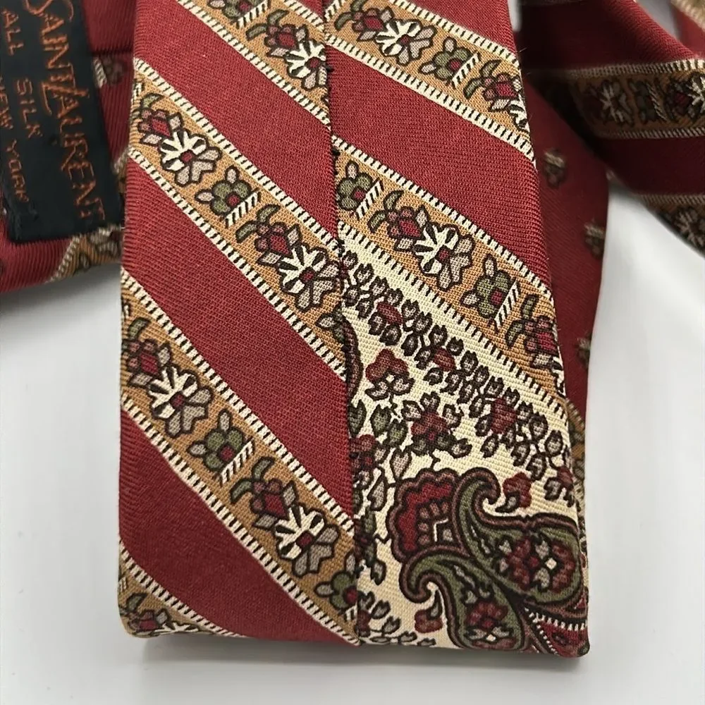 VIntage Yves St Laurent 100% Silk  Red Patterned Men's Tie
